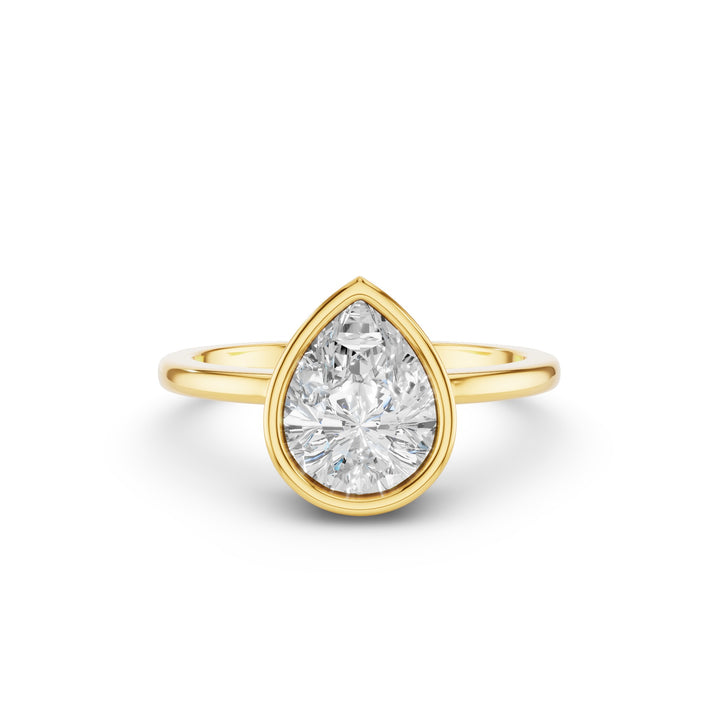 Pear Shape Bezel Setting Lab Grown Diamond Engagement Ring