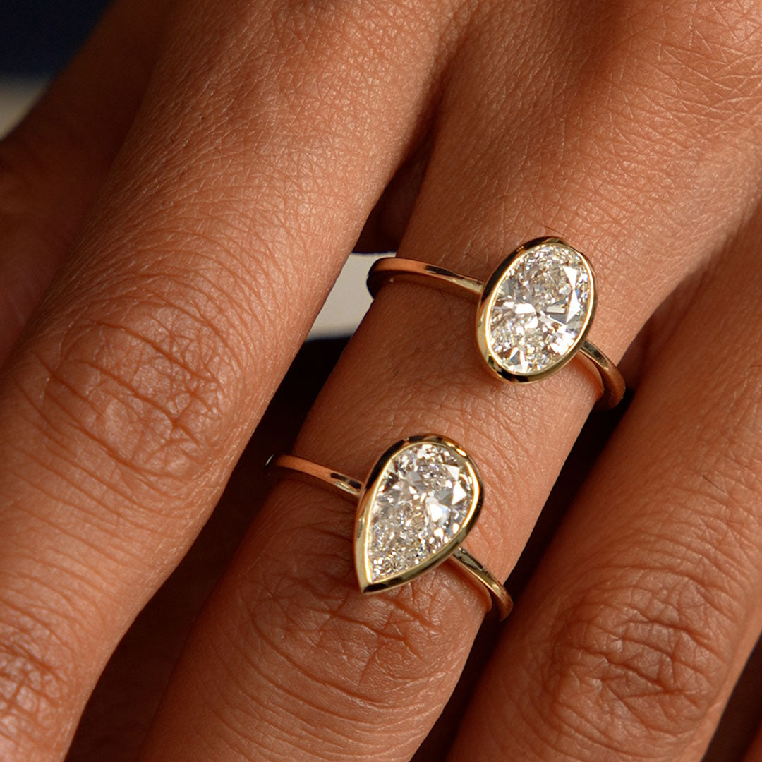 Pear Shape Bezel Setting Lab Grown Diamond Engagement Ring