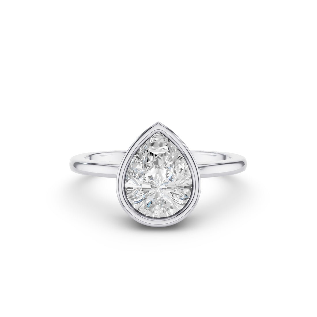 Pear Shape Bezel Setting Lab Grown Diamond Engagement Ring