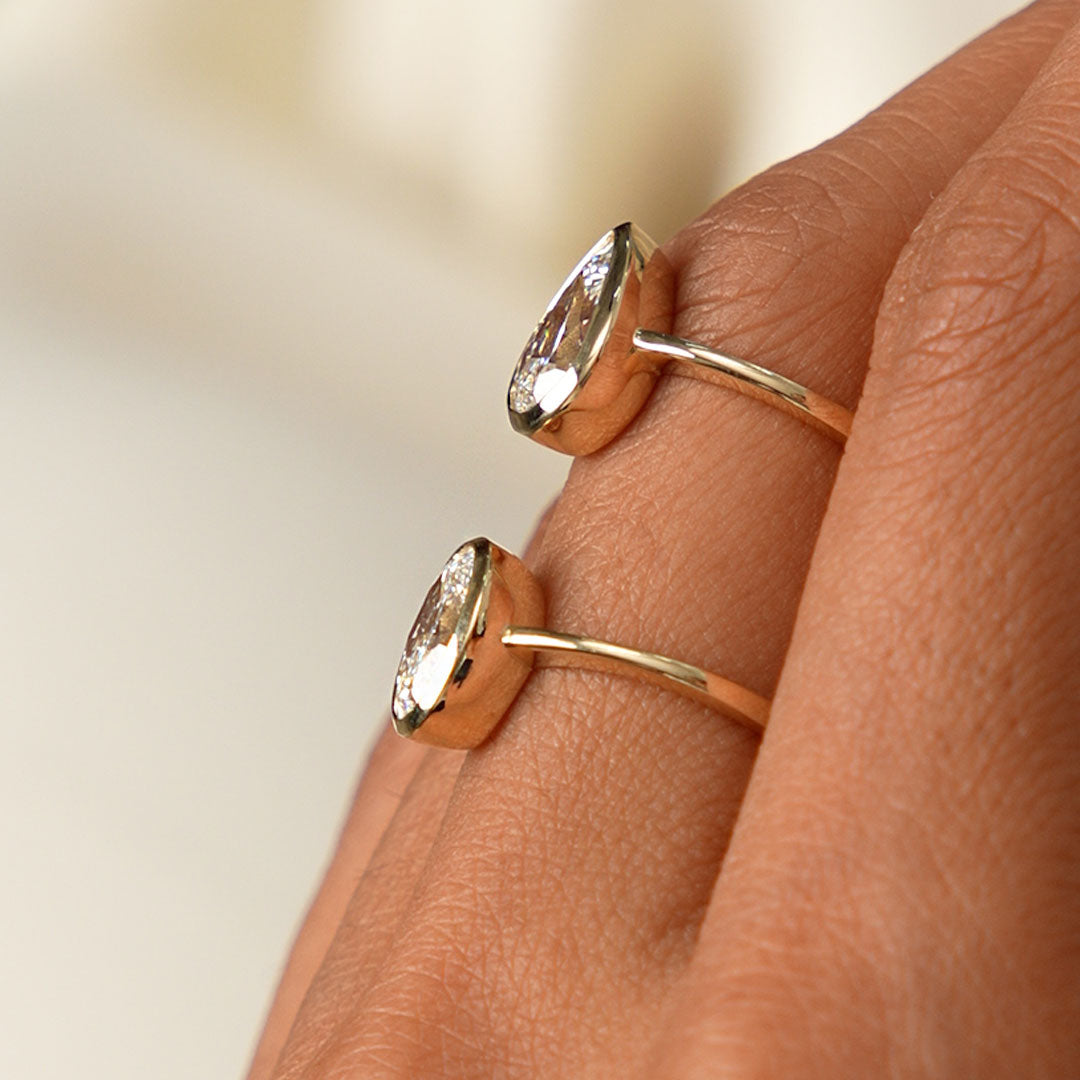 Pear Shape Bezel Setting Lab Grown Diamond Engagement Ring