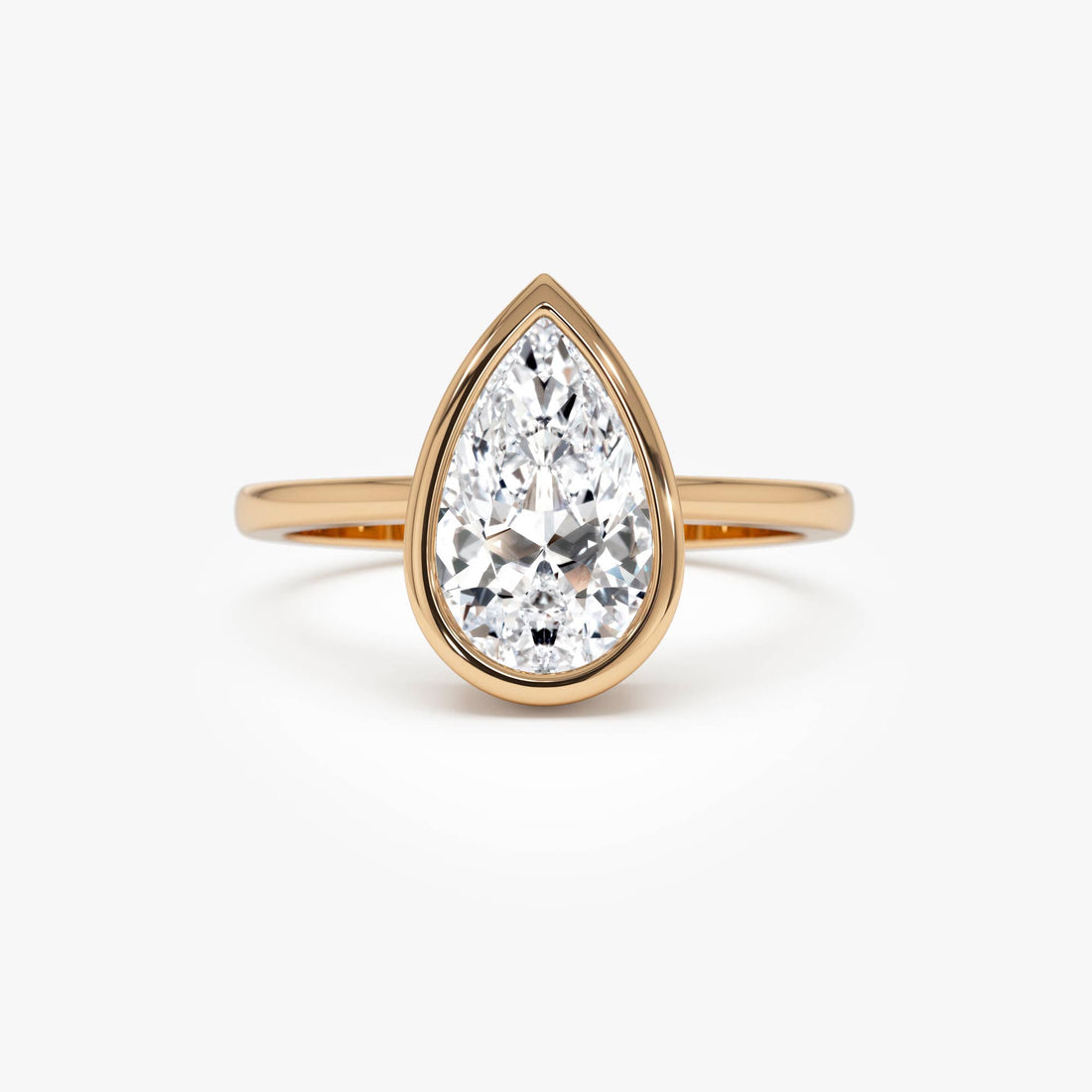 Pear Shape Bezel Setting Lab Grown Diamond Engagement Ring