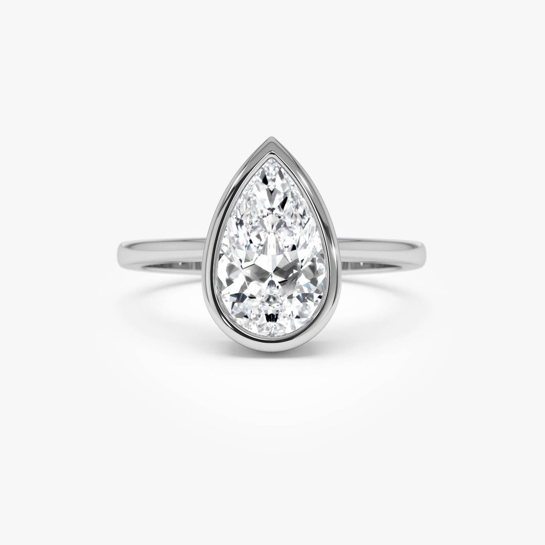 Pear Shape Bezel Setting Lab Grown Diamond Engagement Ring