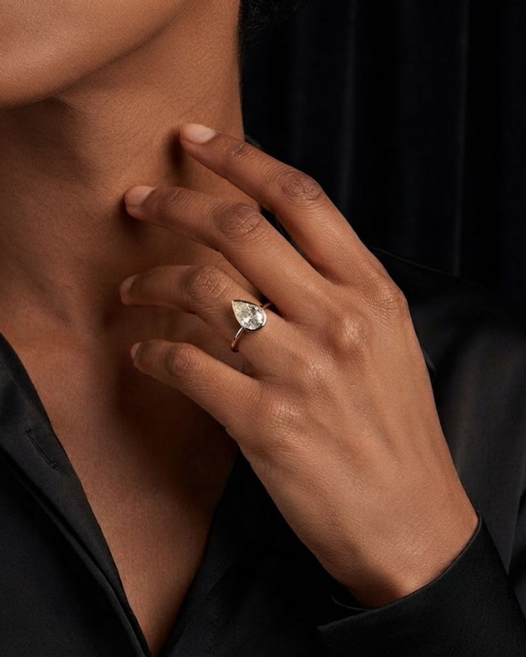 Pear Shape Bezel Setting Lab Grown Diamond Engagement Ring