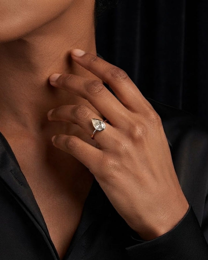 Pear Shape Bezel Setting Lab Grown Diamond Engagement Ring