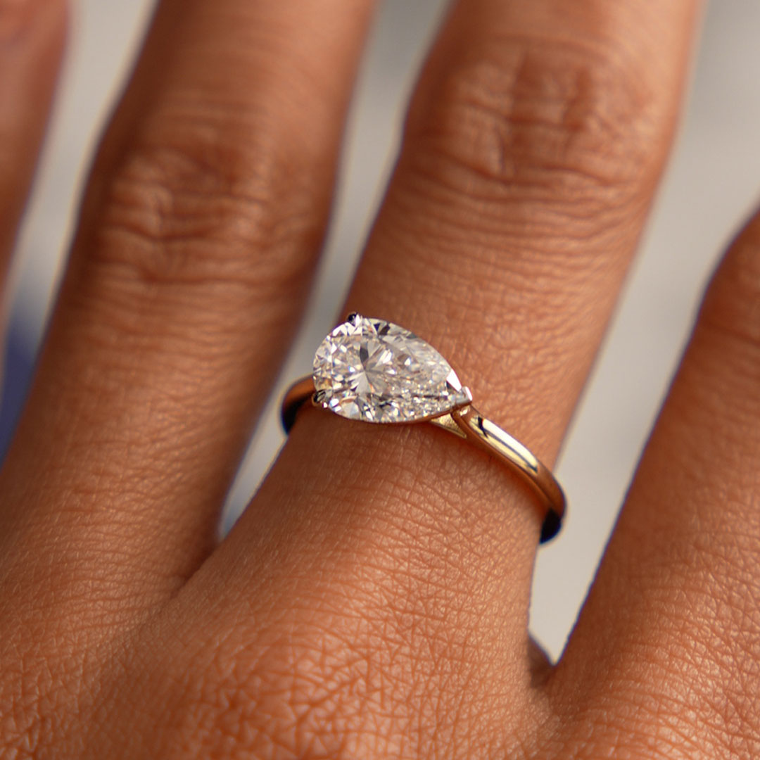 Pear Shape East West Setting Diamond Engagement Ring