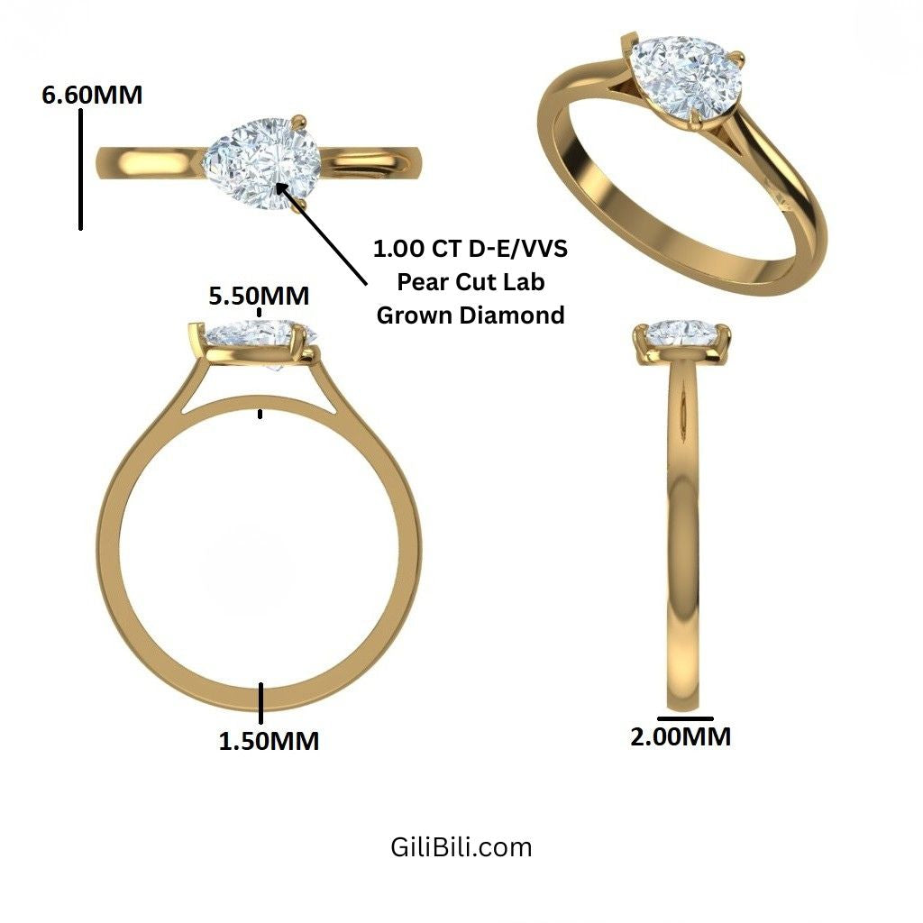 Pear Shape East West Setting Diamond Engagement Ring