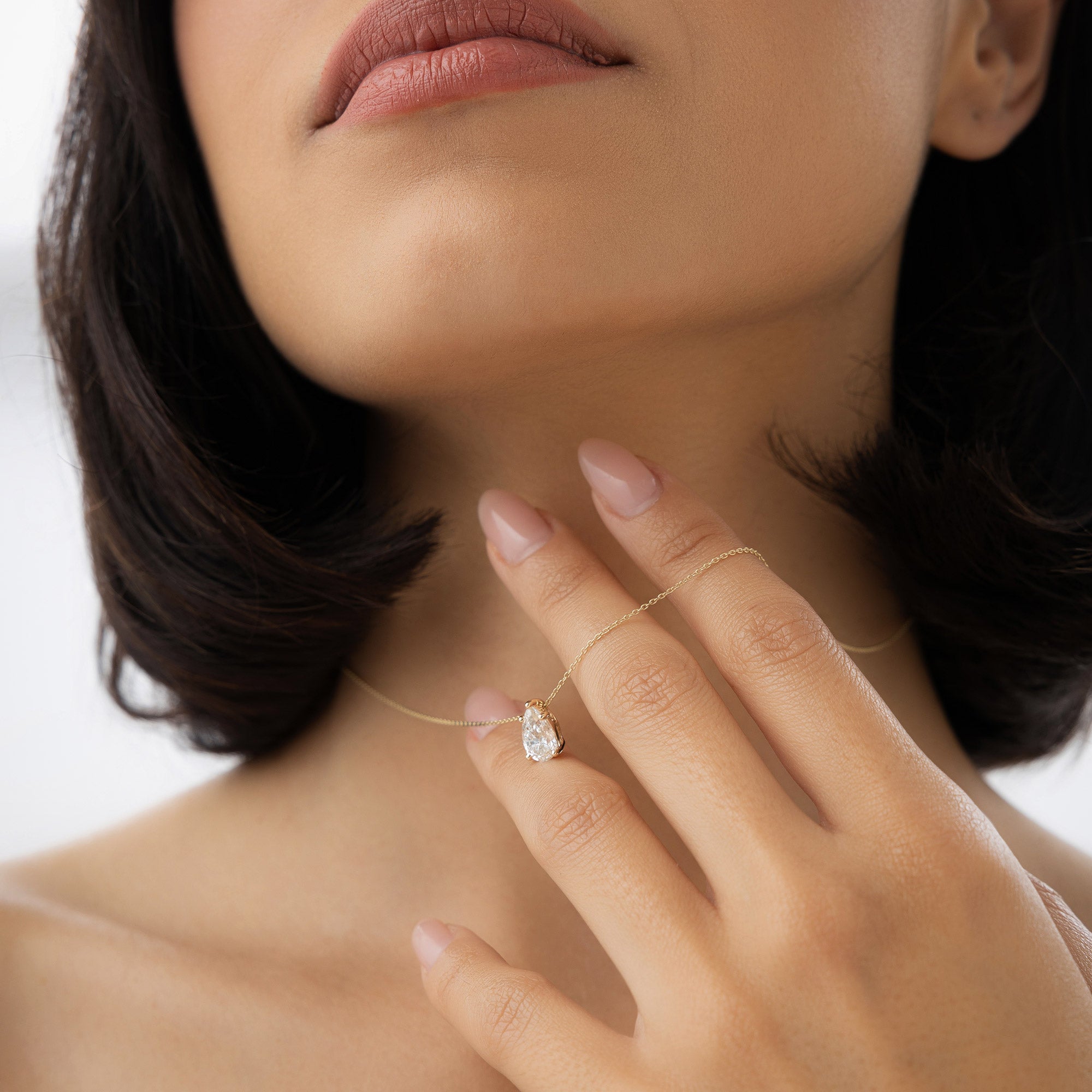 Pear Shape Five Prong Solitaire Diamond Necklace