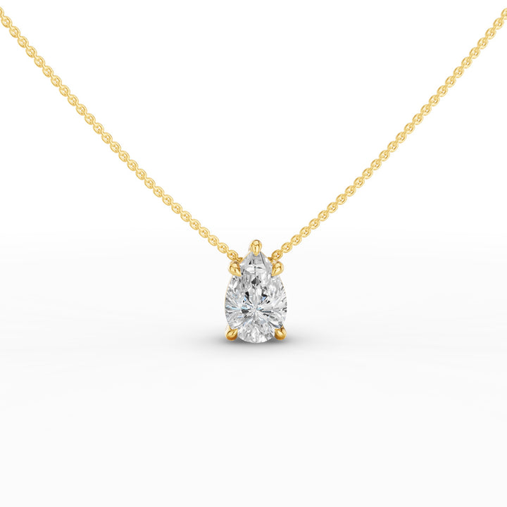 Pear Shape Five Prong Solitaire Diamond Necklace