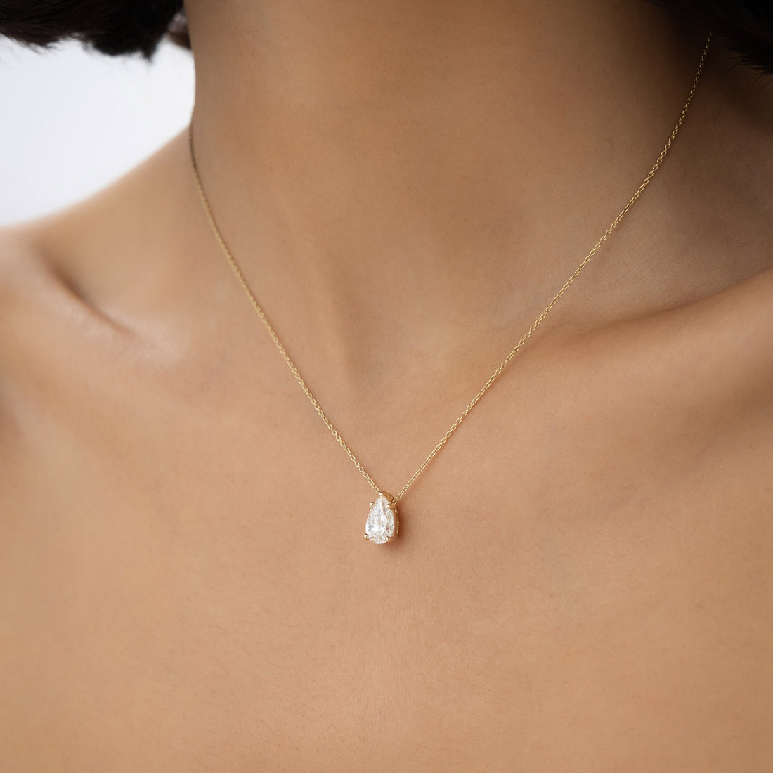 Pear Shape Five Prong Solitaire Diamond Necklace
