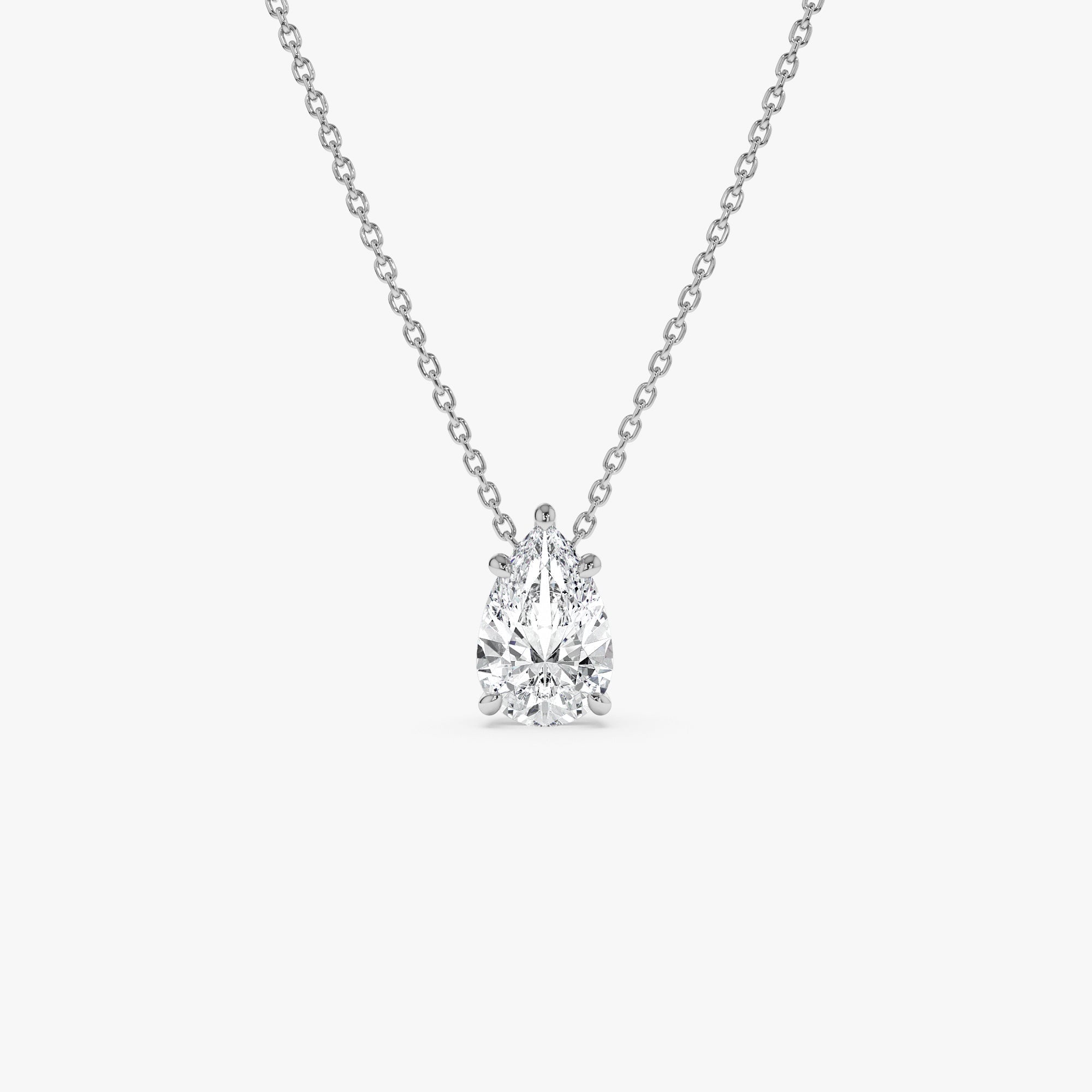 Pear Shape Five Prong Solitaire Diamond Necklace