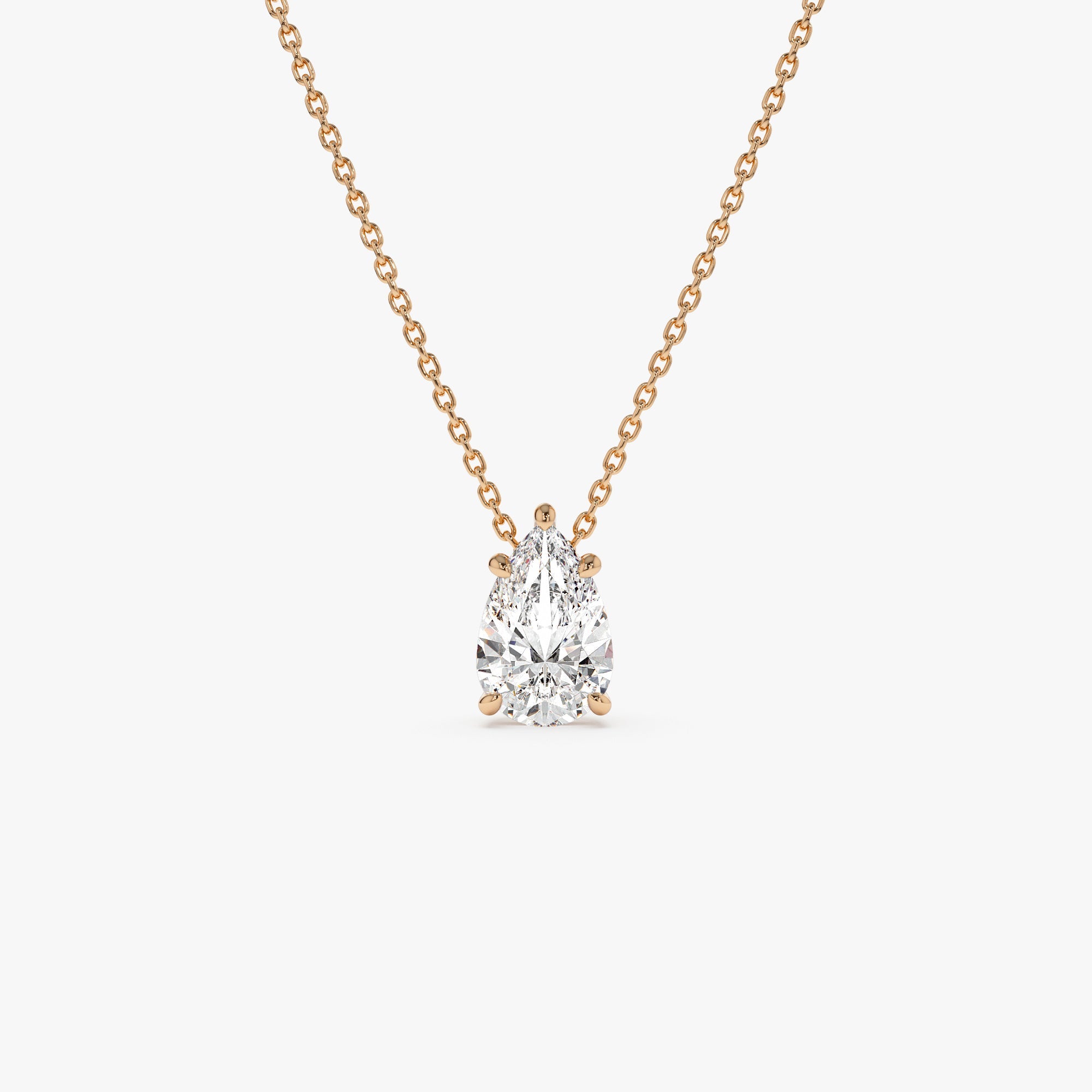 Pear Shape Five Prong Solitaire Diamond Necklace