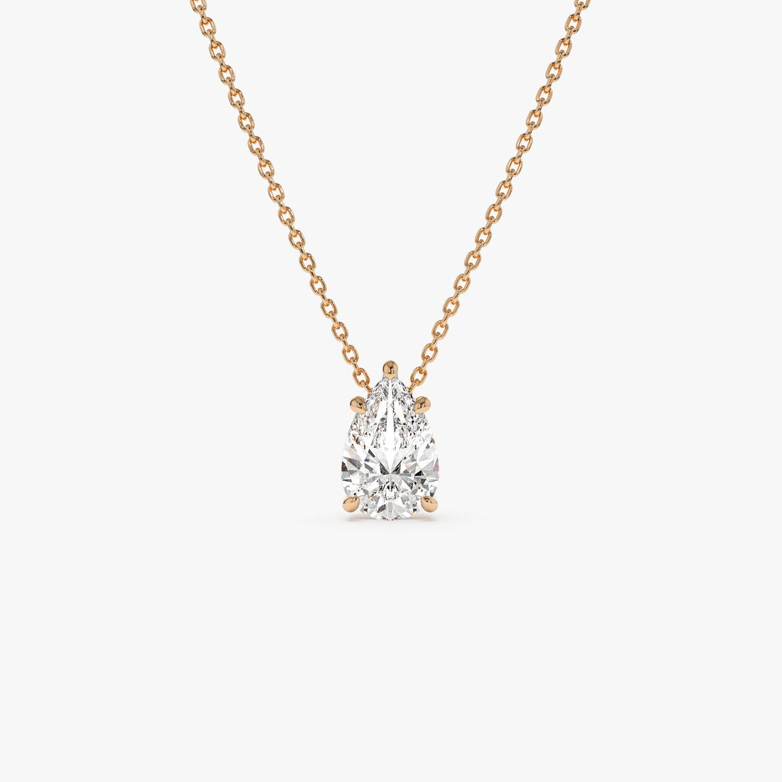 Pear Shape Five Prong Solitaire Diamond Necklace