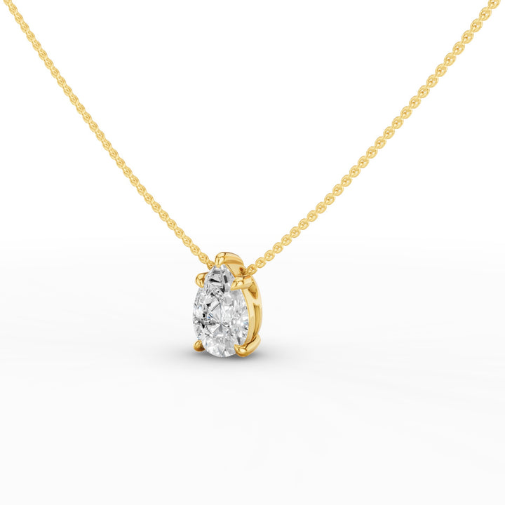 Pear Shape Five Prong Solitaire Diamond Necklace