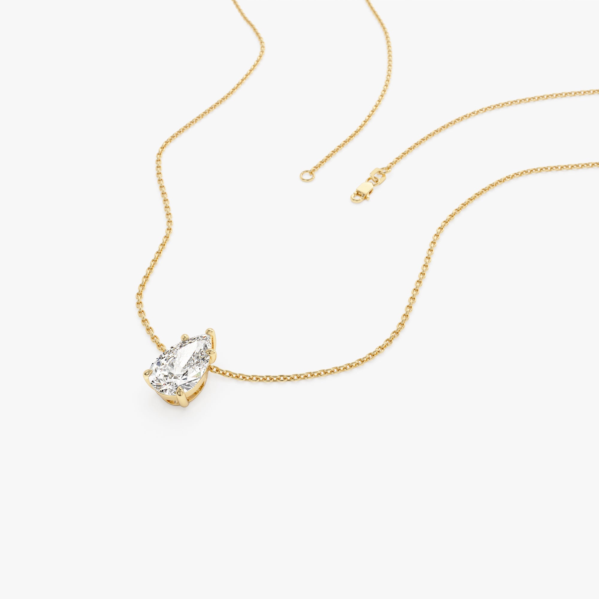 Pear Shape Five Prong Solitaire Diamond Necklace