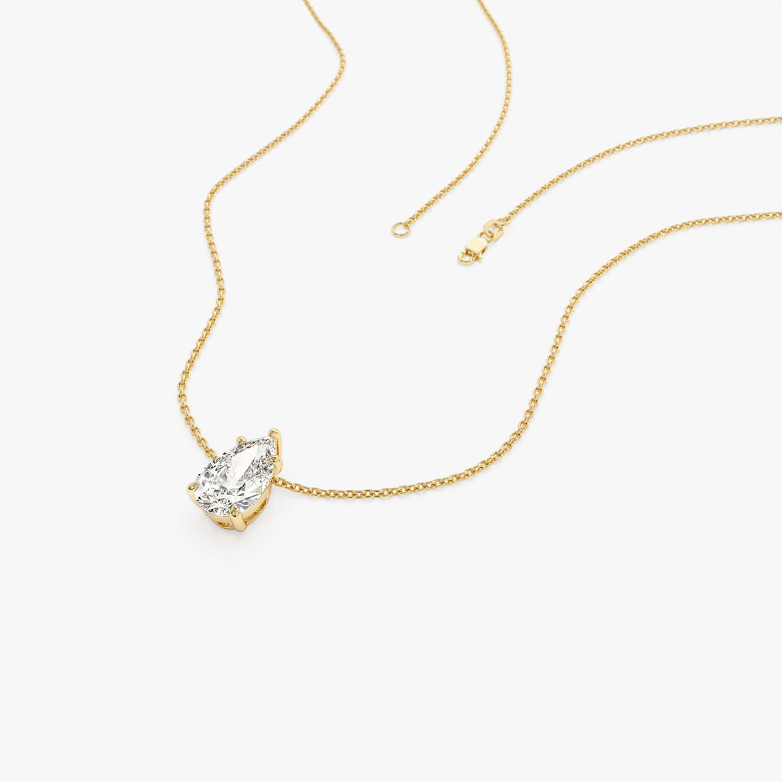 Pear Shape Five Prong Solitaire Diamond Necklace