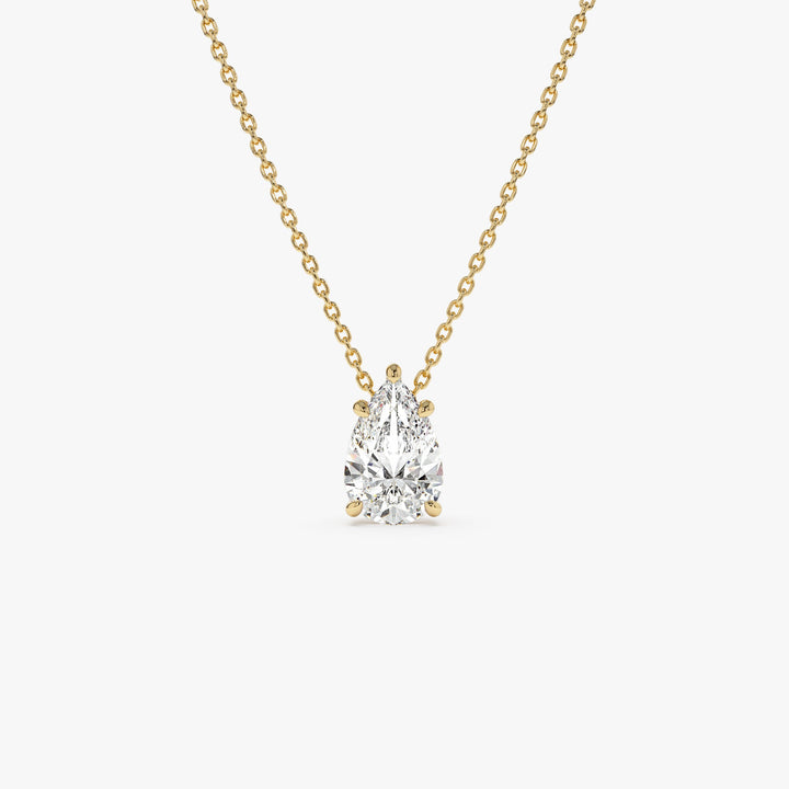 Pear Shape Five Prong Solitaire Diamond Necklace