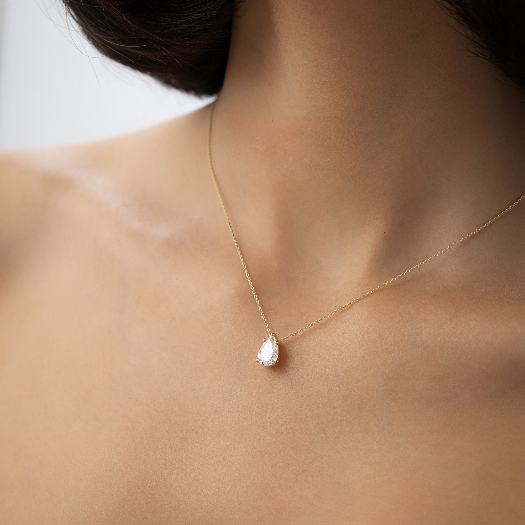 Pear Shape Five Prong Solitaire Diamond Necklace
