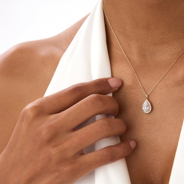 Pear Shape Halo Set Lab Diamond Necklace