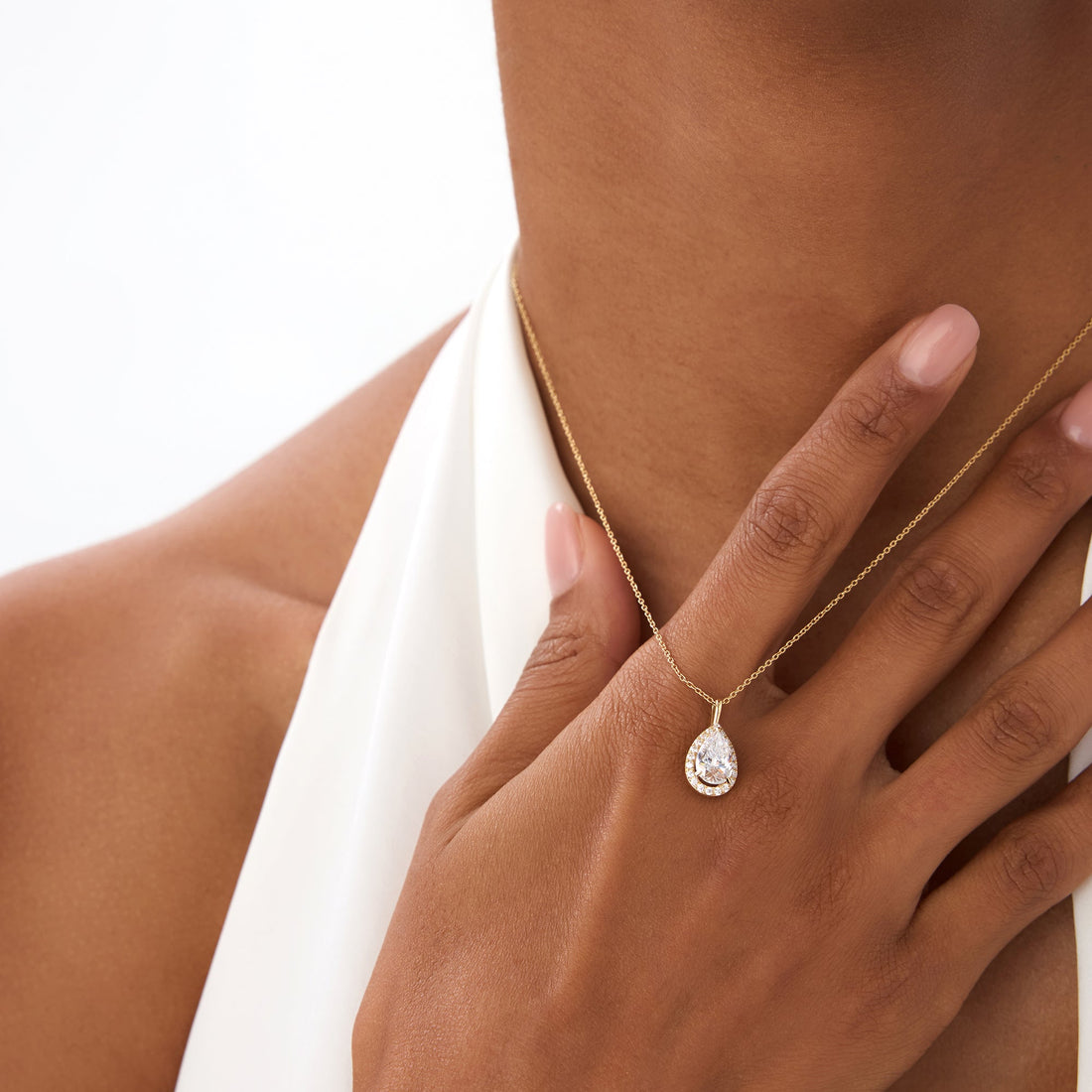 Pear Shape Halo Set Lab Diamond Necklace