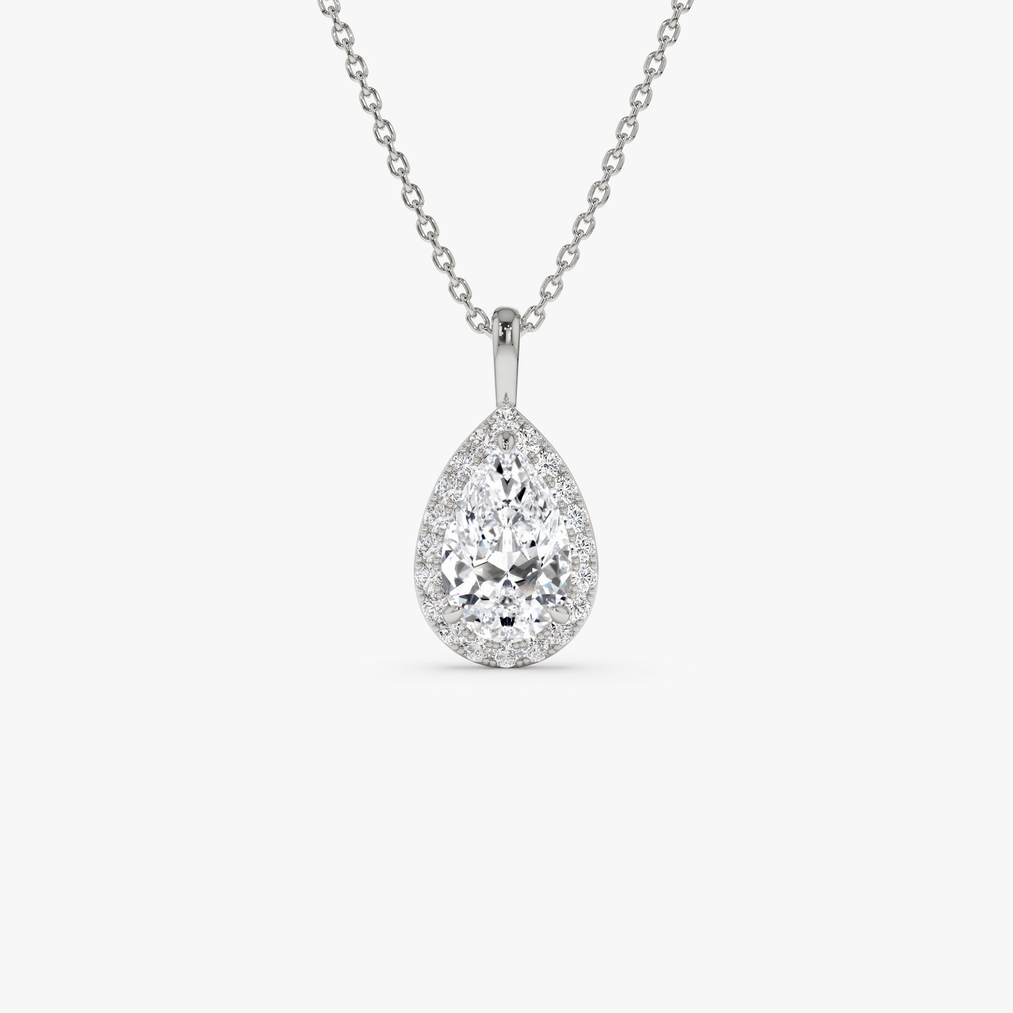 Pear Shape Halo Set Lab Diamond Necklace