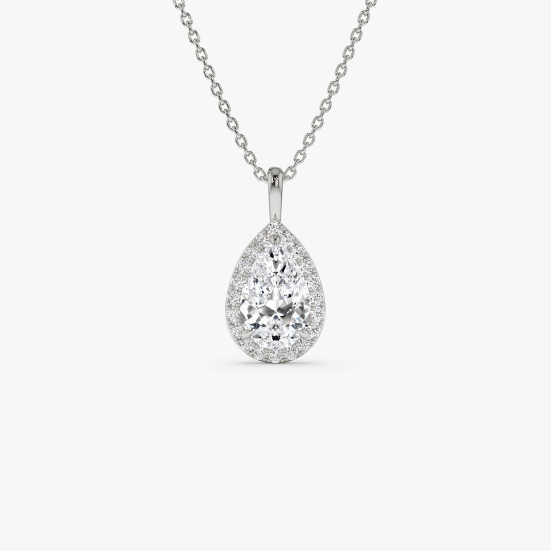 Pear Shape Halo Set Lab Diamond Necklace