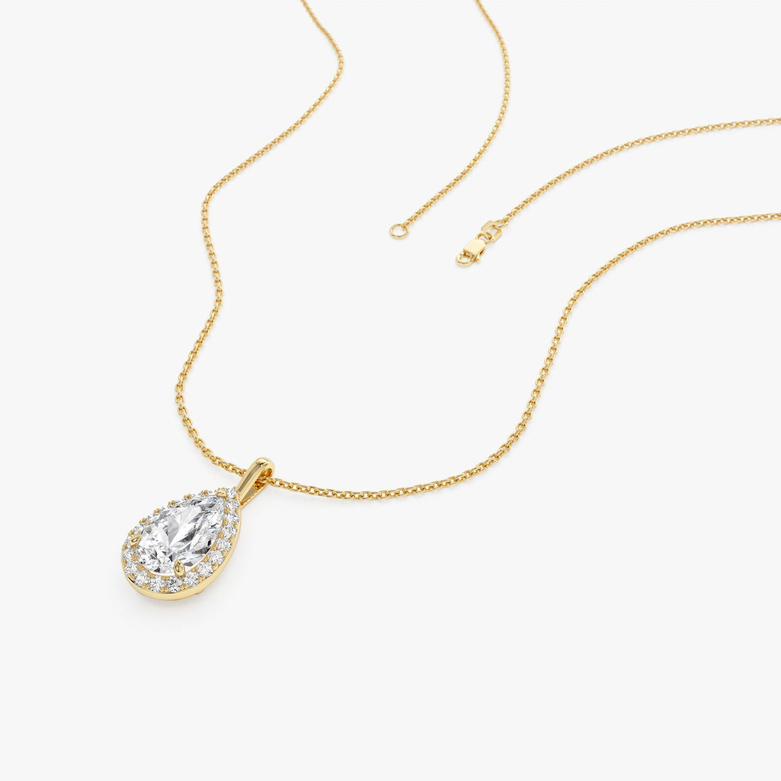 Pear Shape Halo Set Lab Diamond Necklace