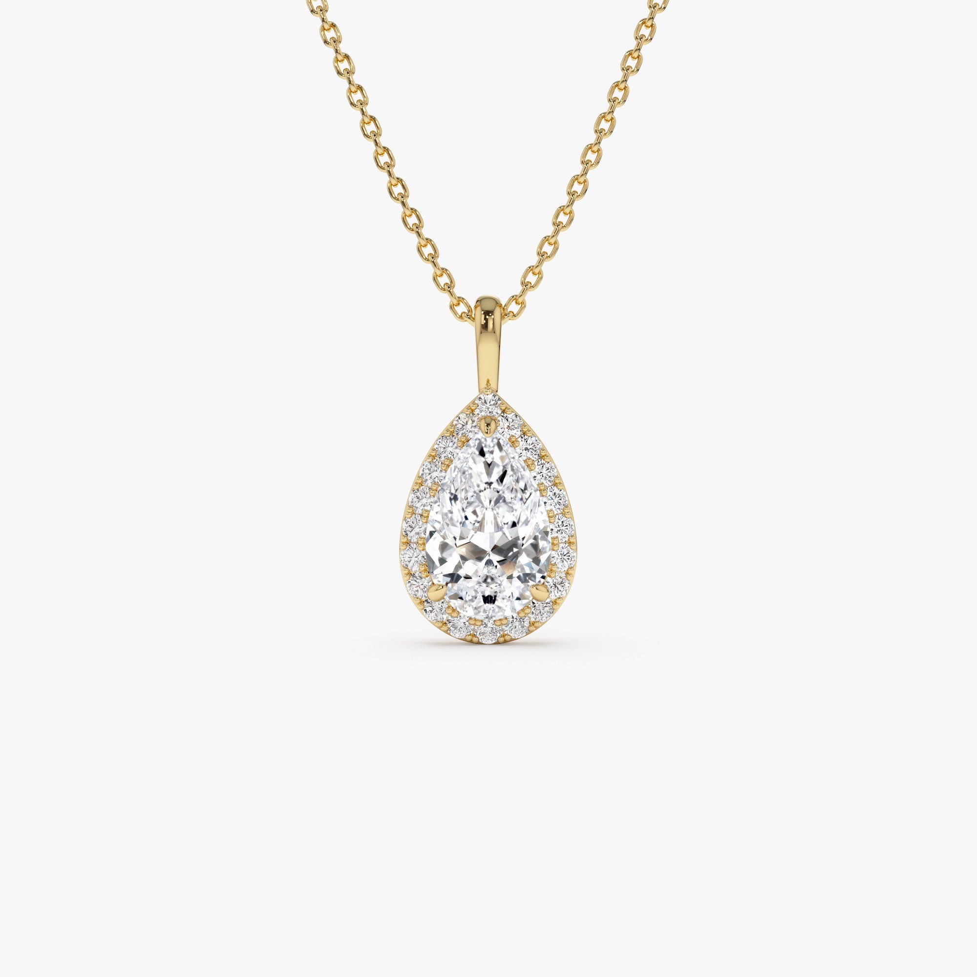 Pear Shape Halo Set Lab Diamond Necklace