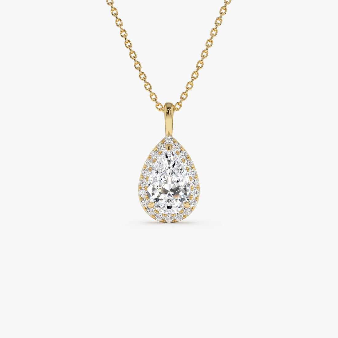 Pear Shape Halo Set Lab Diamond Necklace