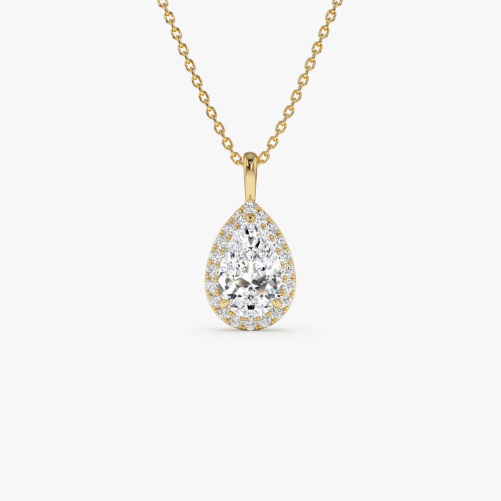 Pear Shape Halo Set Lab Diamond Necklace