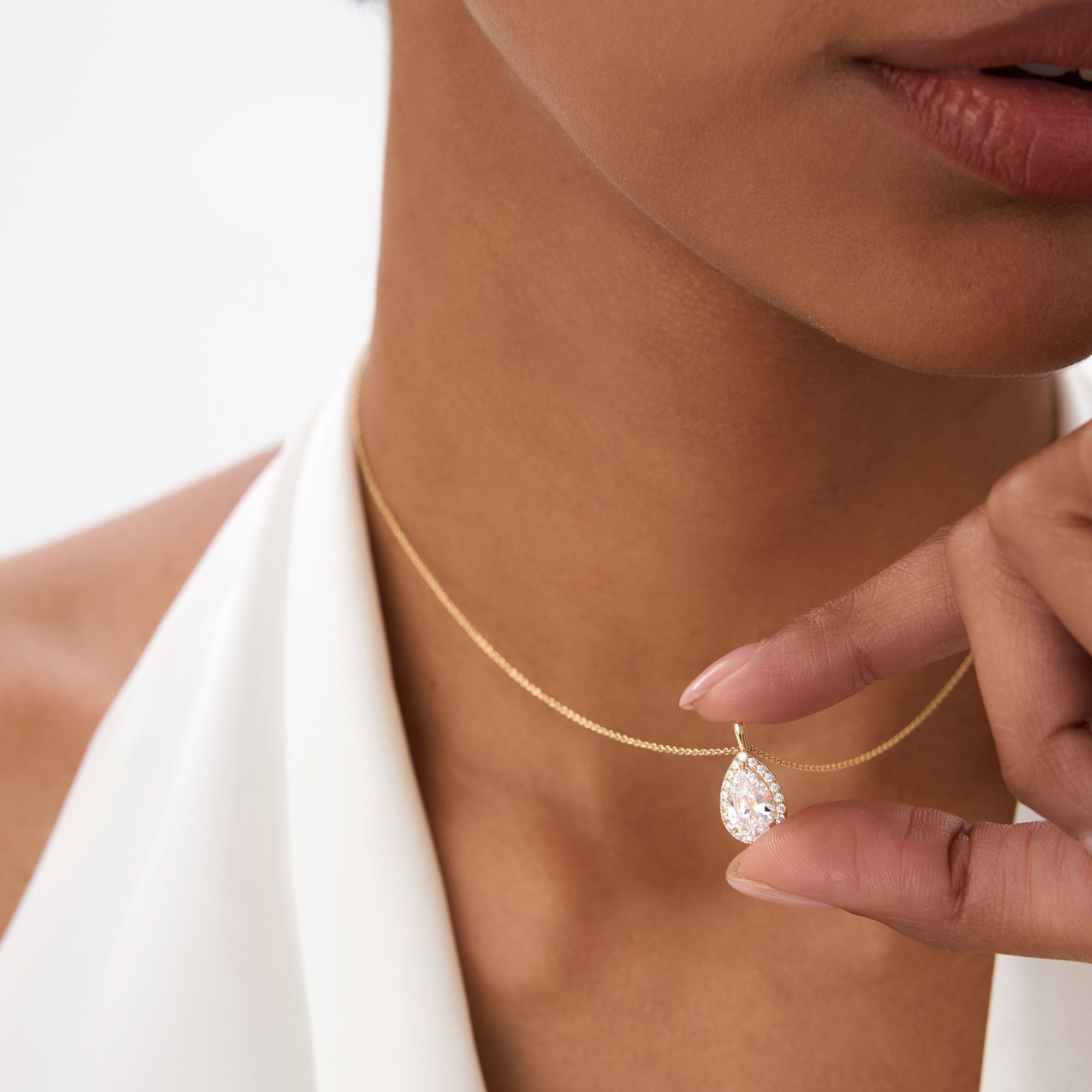 Pear Shape Halo Set Lab Diamond Necklace