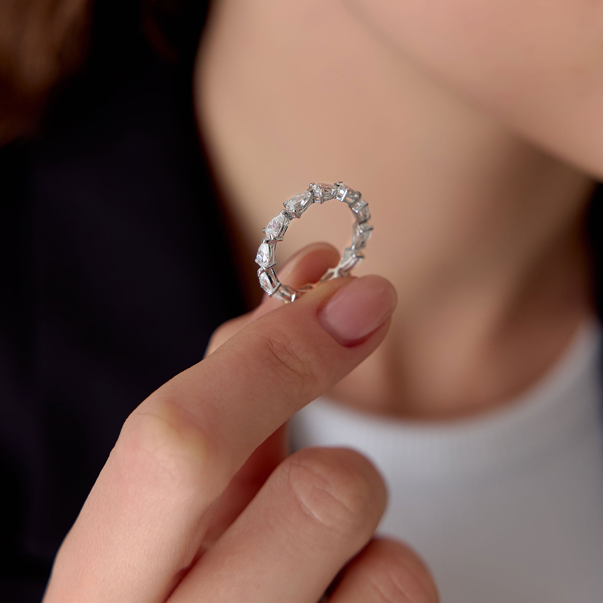 Pear Shape Horizontal Full Eternity Lab Grown Diamond Ring