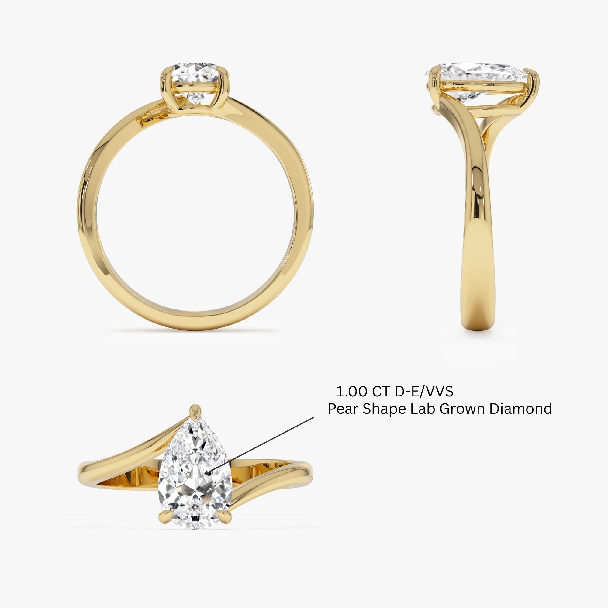 Pear Shape Lab Diamond Bypass Prong Setting Engagement Ring