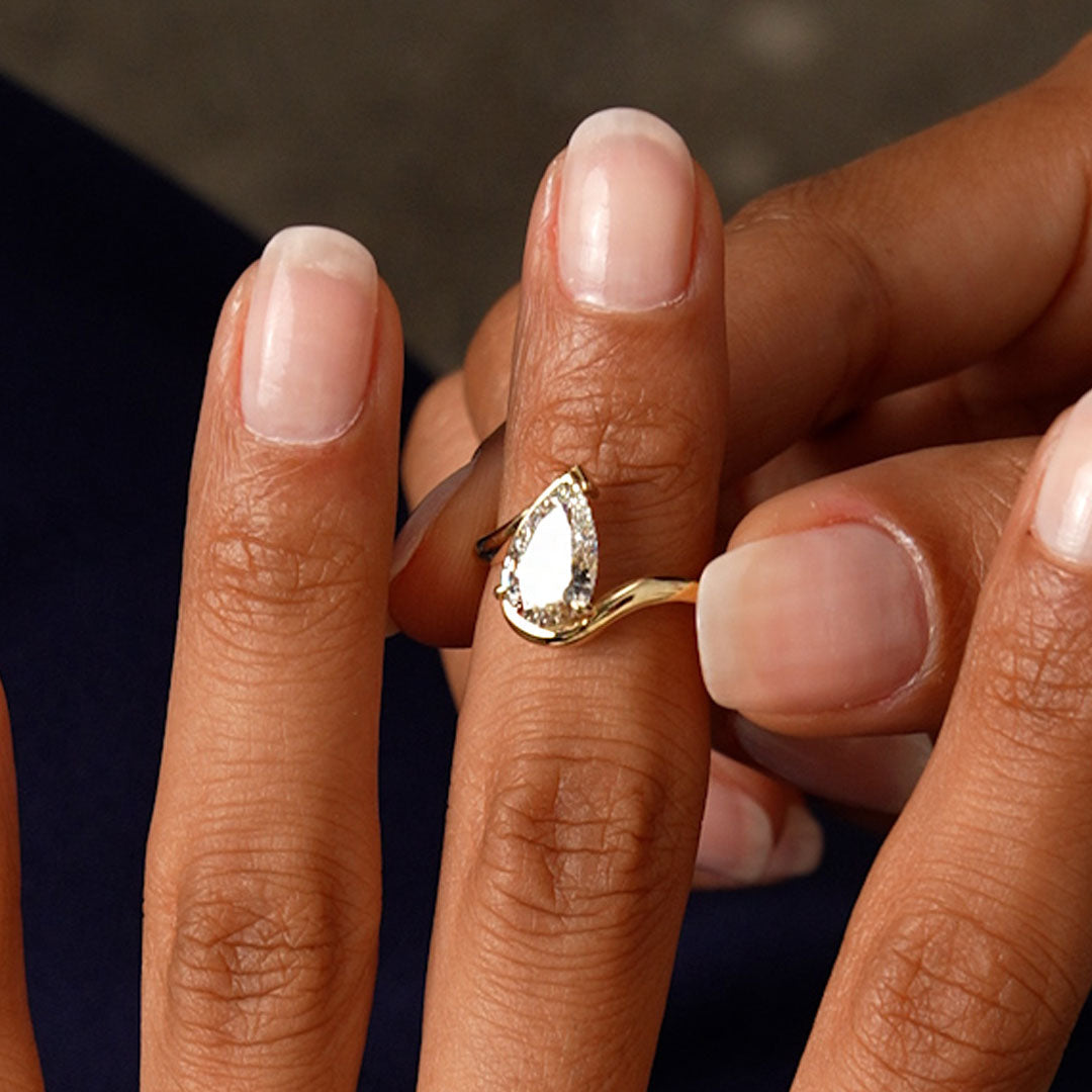 Pear Shape Lab Diamond Engagement Ring with Modern Bypass Design