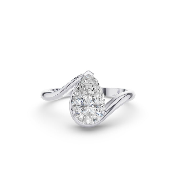 Pear Shape Lab Diamond Engagement Ring with Modern Bypass Design