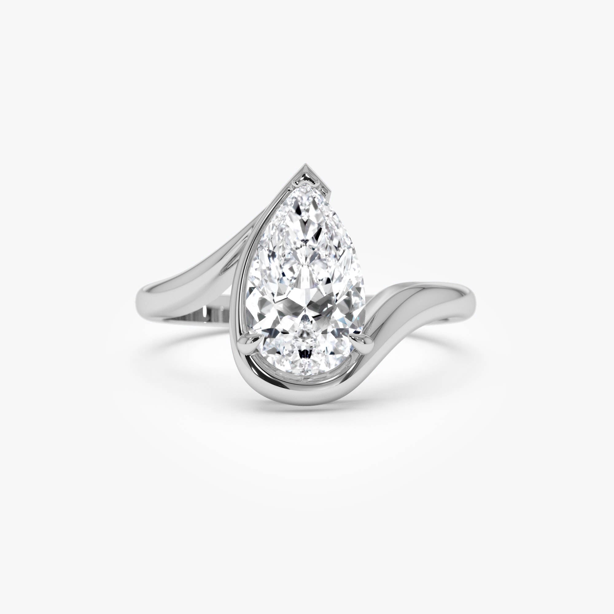Pear Shape Lab Diamond Engagement Ring with Modern Bypass Design
