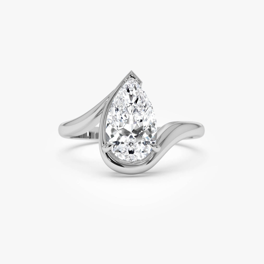 Pear Shape Lab Diamond Engagement Ring with Modern Bypass Design
