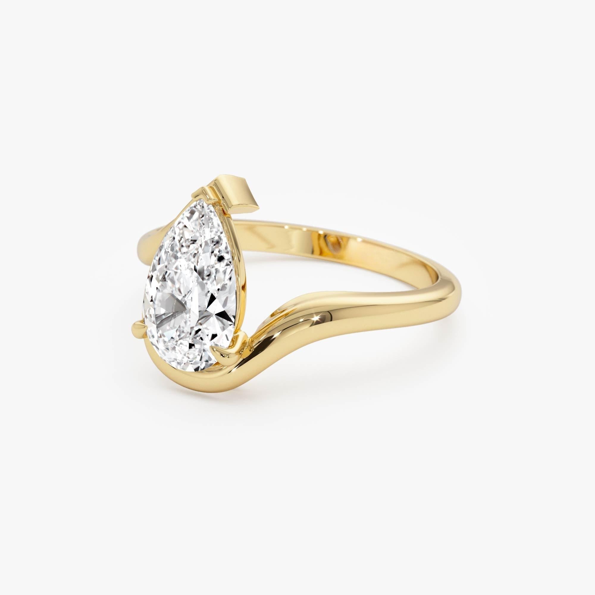 Pear Shape Lab Diamond Engagement Ring with Modern Bypass Design