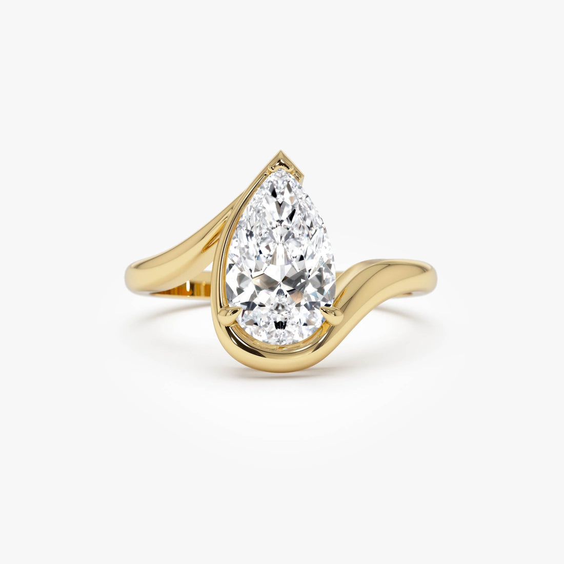 Pear Shape Lab Diamond Engagement Ring with Modern Bypass Design