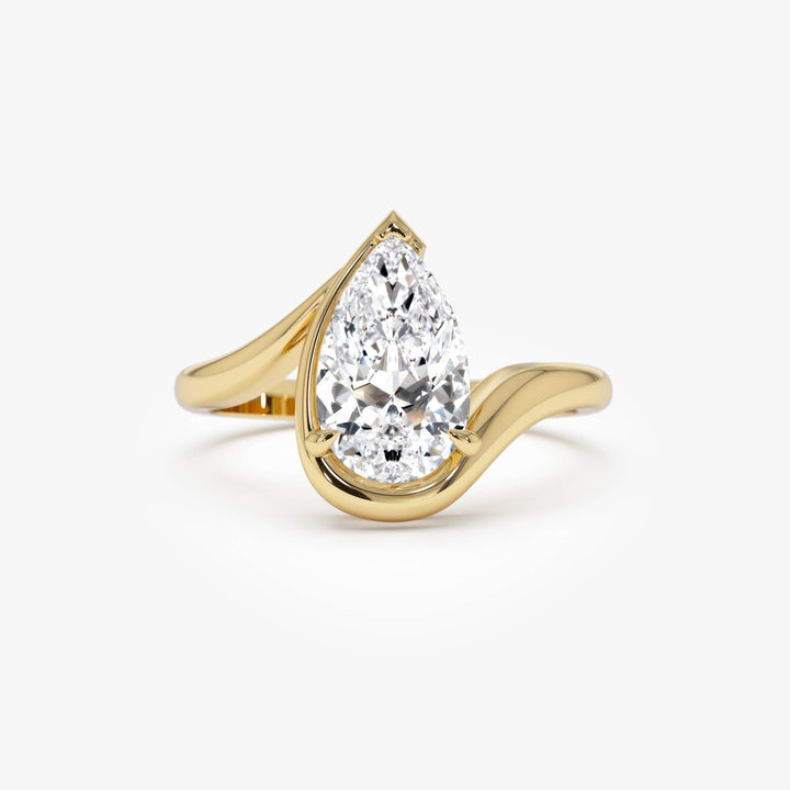 Pear Shape Lab Diamond Engagement Ring with Modern Bypass Design