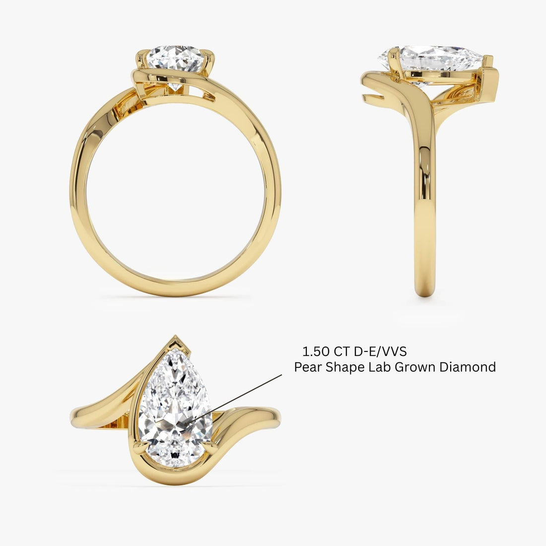 Pear Shape Lab Diamond Engagement Ring with Modern Bypass Design