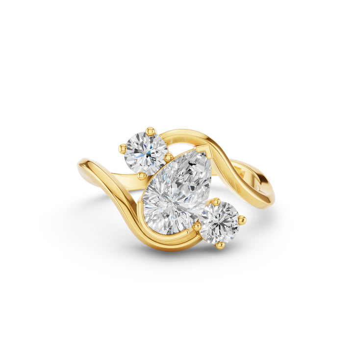 Pear Shape Lab Diamond Unique Bypass Engagement Ring