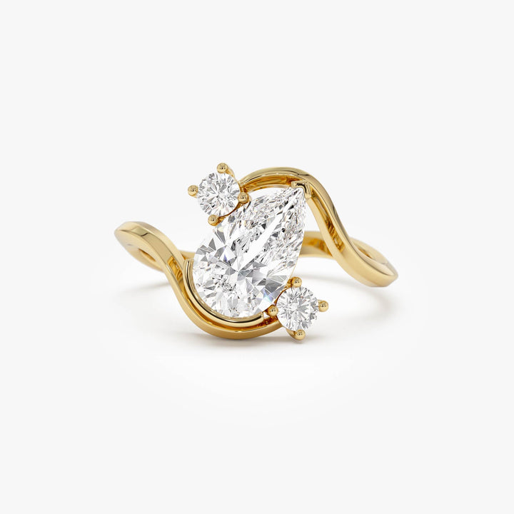 Pear Shape Lab Diamond Unique Bypass Engagement Ring