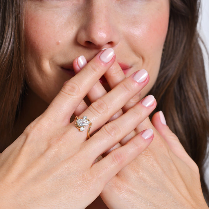 Pear Shape Lab Diamond Unique Bypass Engagement Ring