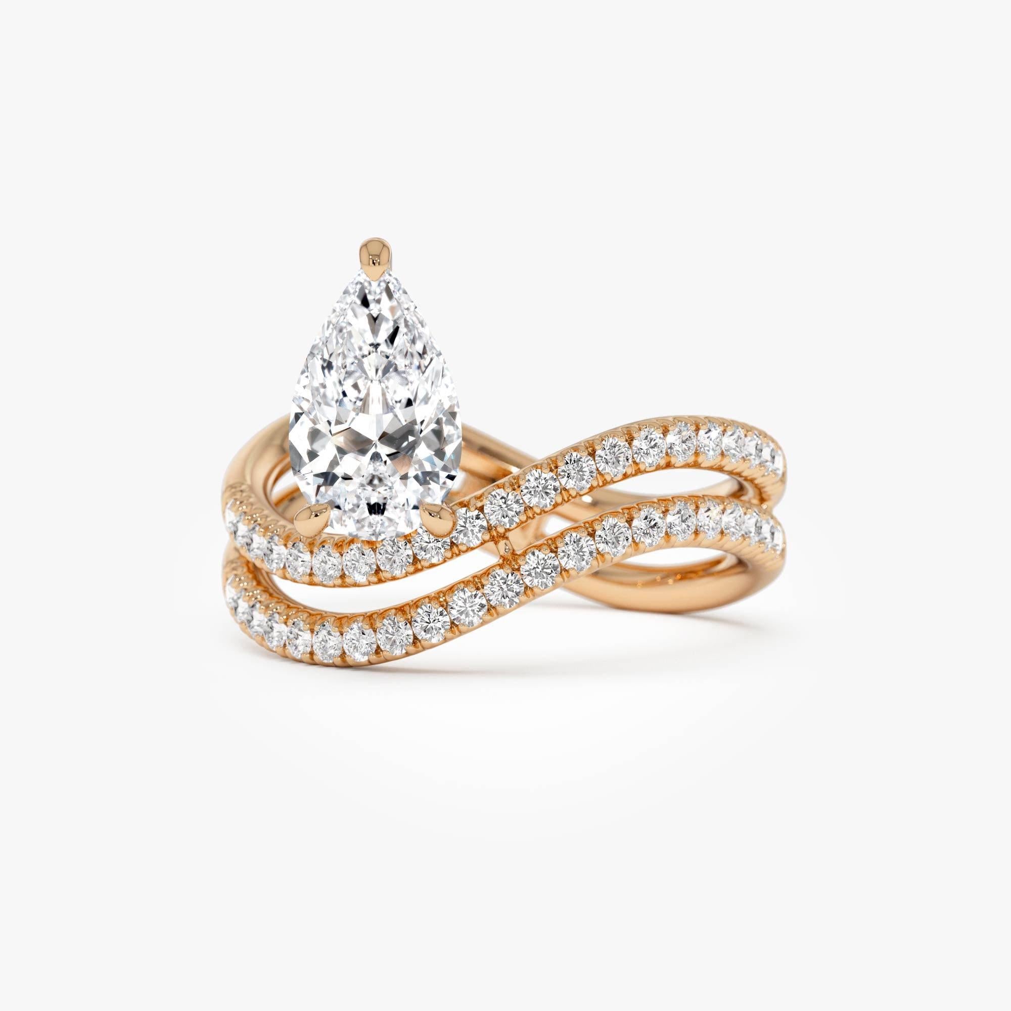 Pear Shape Lab Grown Diamond With Twisted Pave Band Ring
