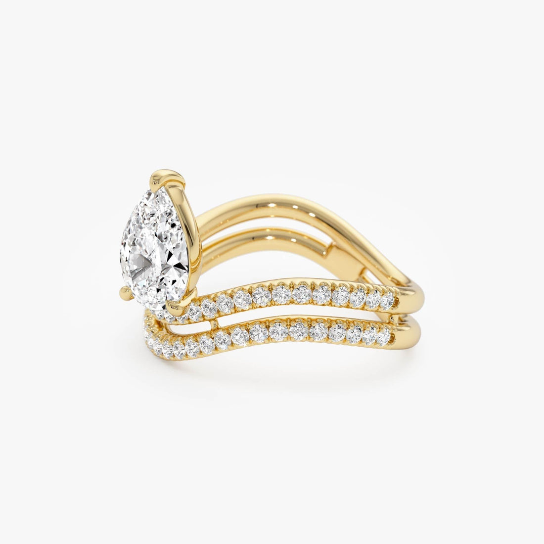 Pear Shape Lab Grown Diamond With Twisted Pave Band Ring
