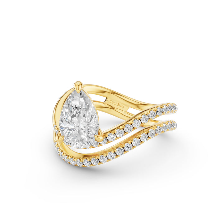 Pear Shape Lab Grown Diamond With Twisted Pave Band Ring
