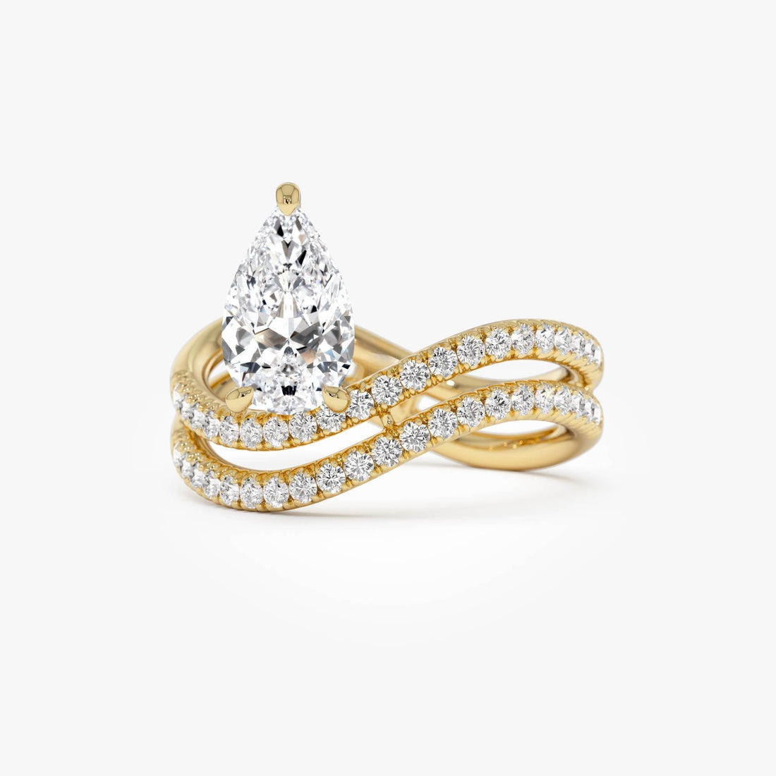 Pear Shape Lab Grown Diamond With Twisted Pave Band Ring
