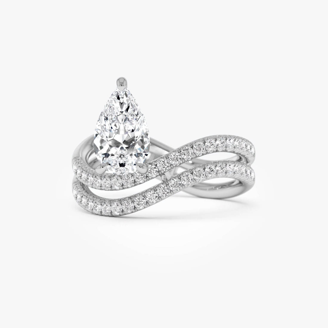 Pear Shape Lab Grown Diamond With Twisted Pave Band Ring