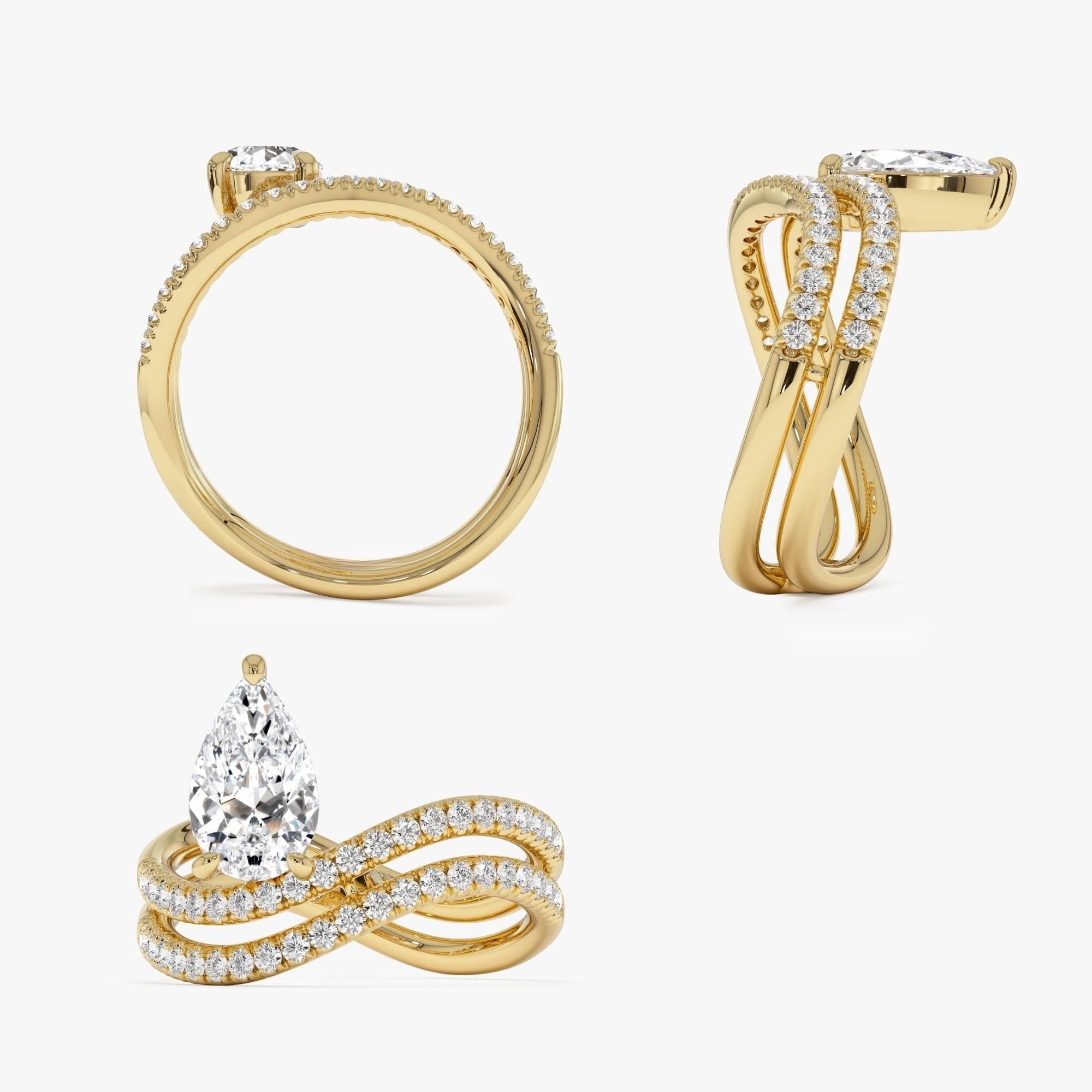 Pear Shape Lab Grown Diamond With Twisted Pave Band Ring
