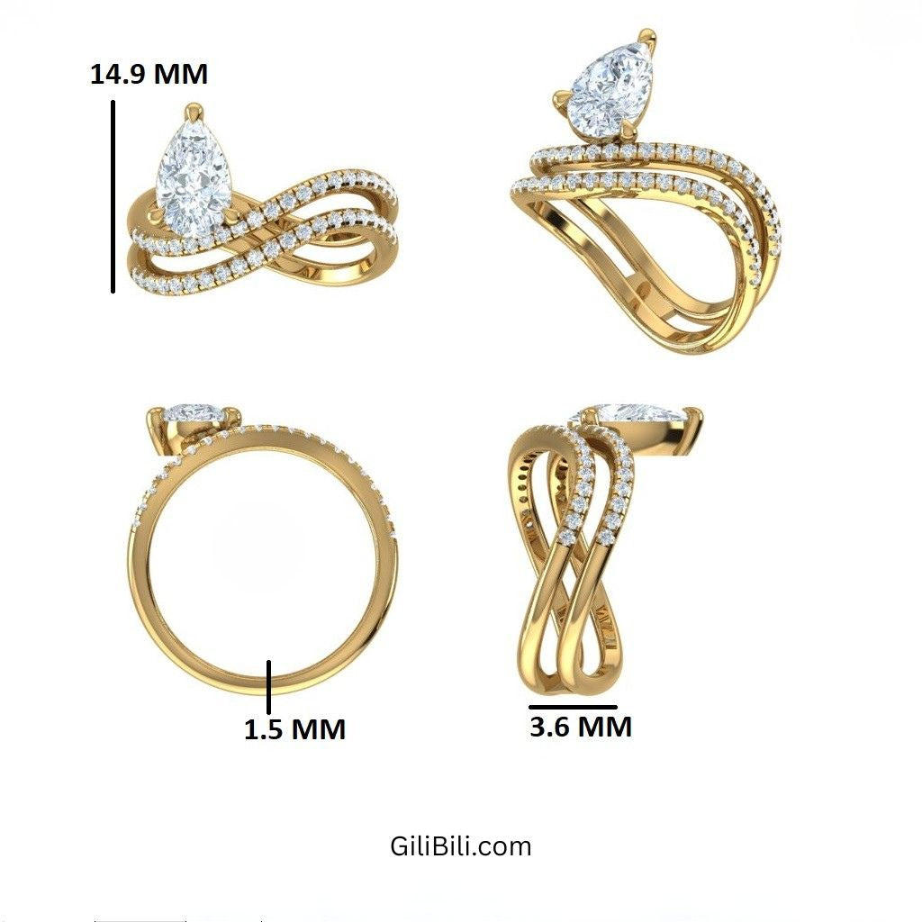 Pear Shape Lab Grown Diamond With Twisted Pave Band Ring